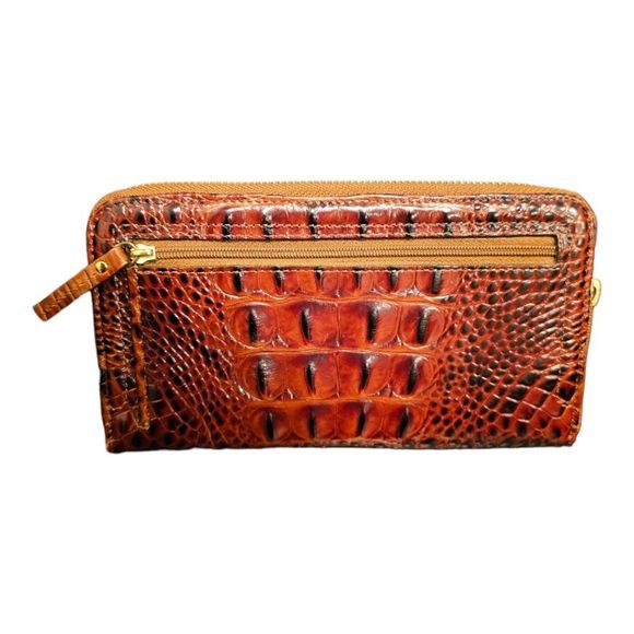 BRAHMIN Suri Brown Leather Pecan Croc Embossed Leather Zip Around Wallet Large - Picture 2 of 6